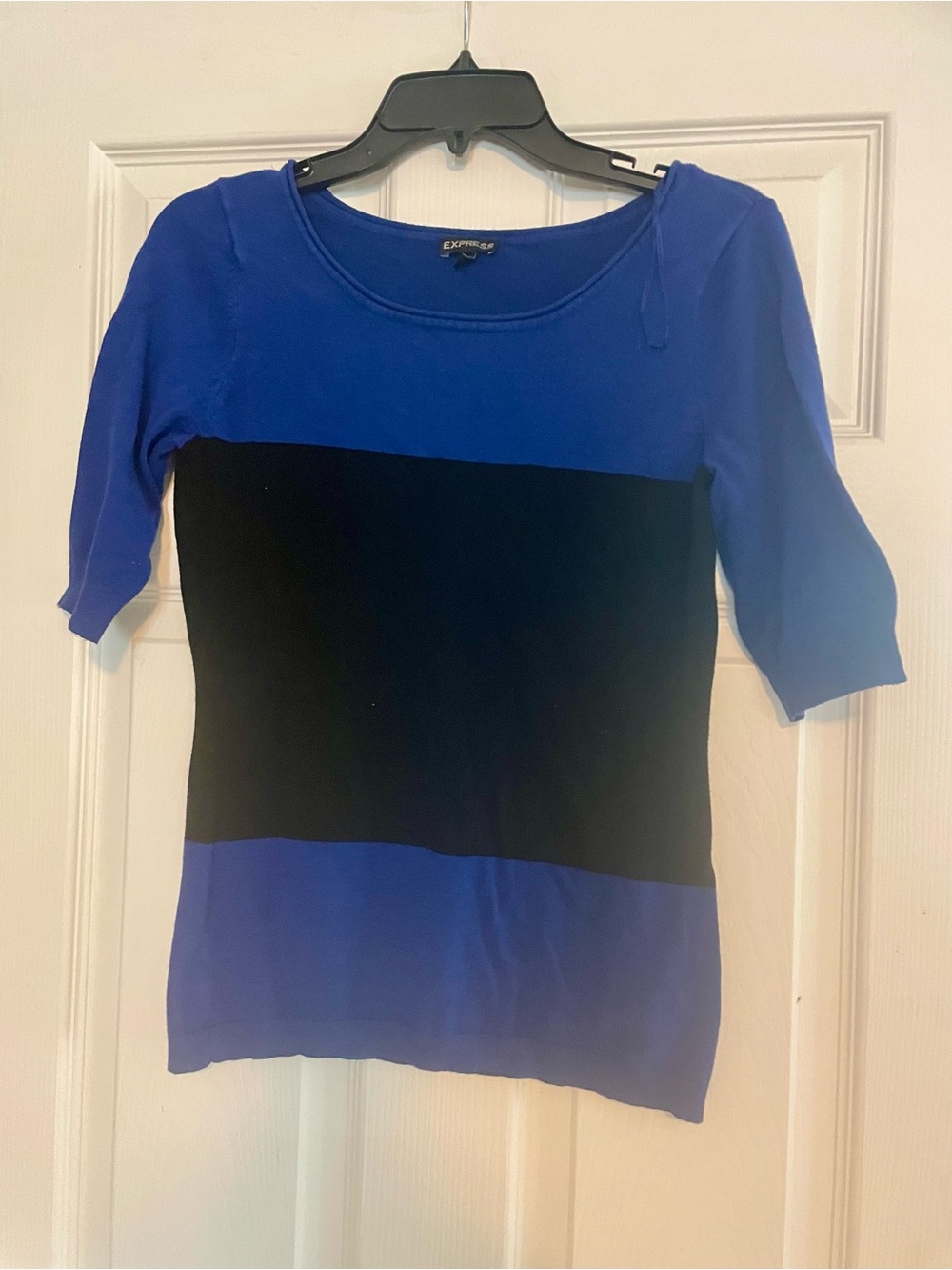 Express Blue and Black Colorblock Top
